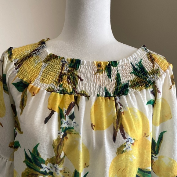 Sale 2/$15* Beautiful lemon print dress or swim cover, on/off shoulder, size M. - Picture 2 of 11